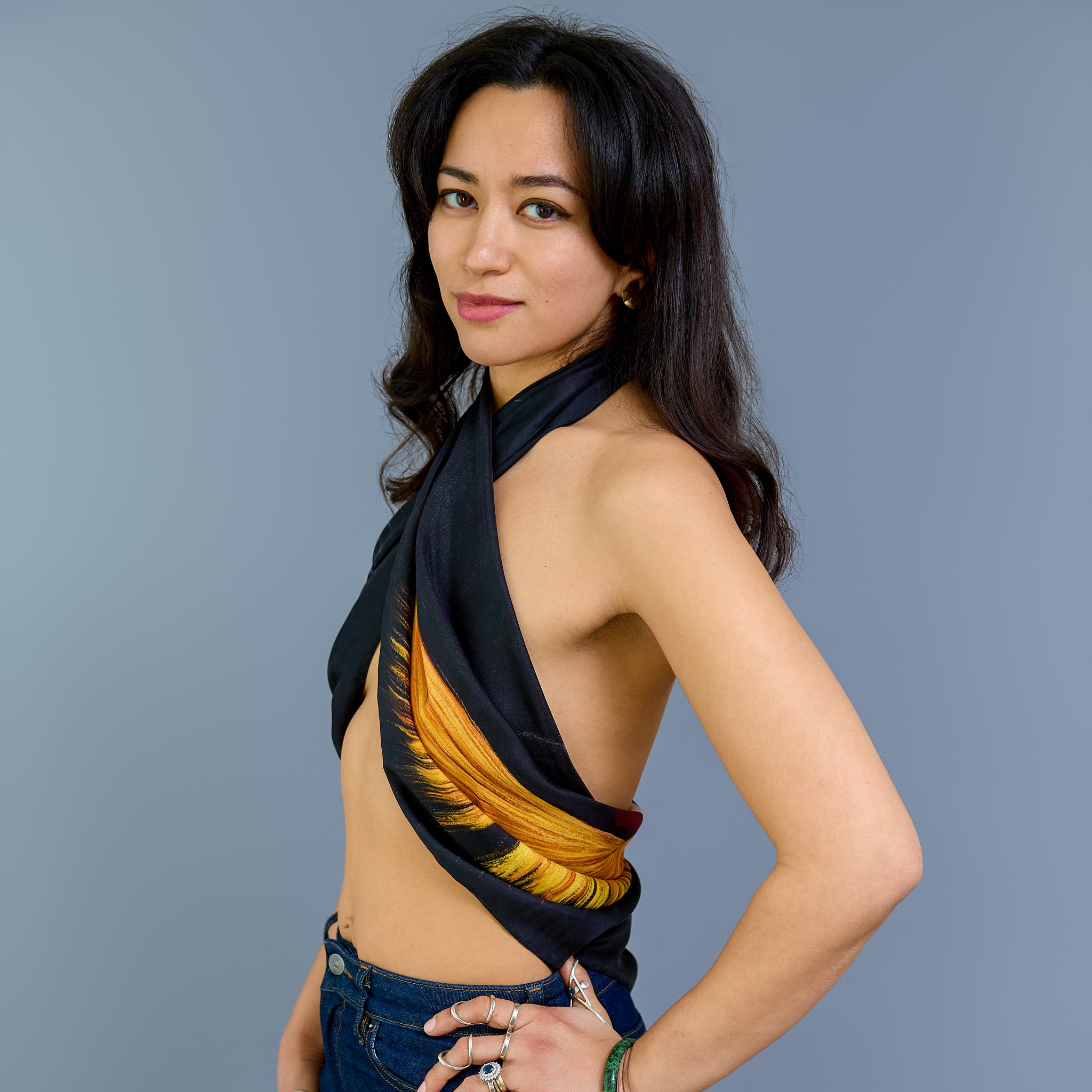 Bird - Golden Crane - Silk Twill Scarf | Wildlife Conservation Art by Josie Ryan