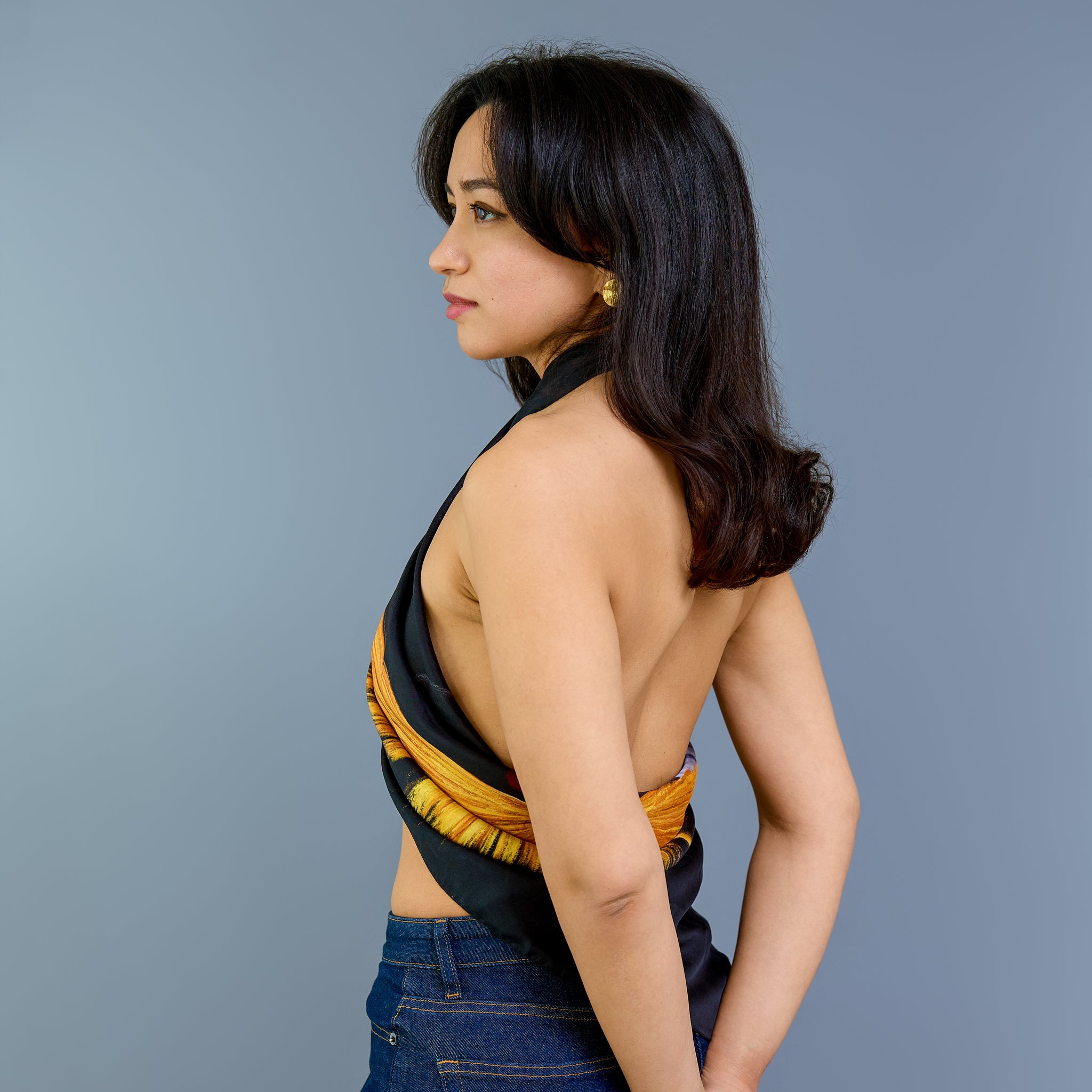 Bird - Golden Crane - Silk Twill Scarf | Wildlife Conservation Art by Josie Ryan