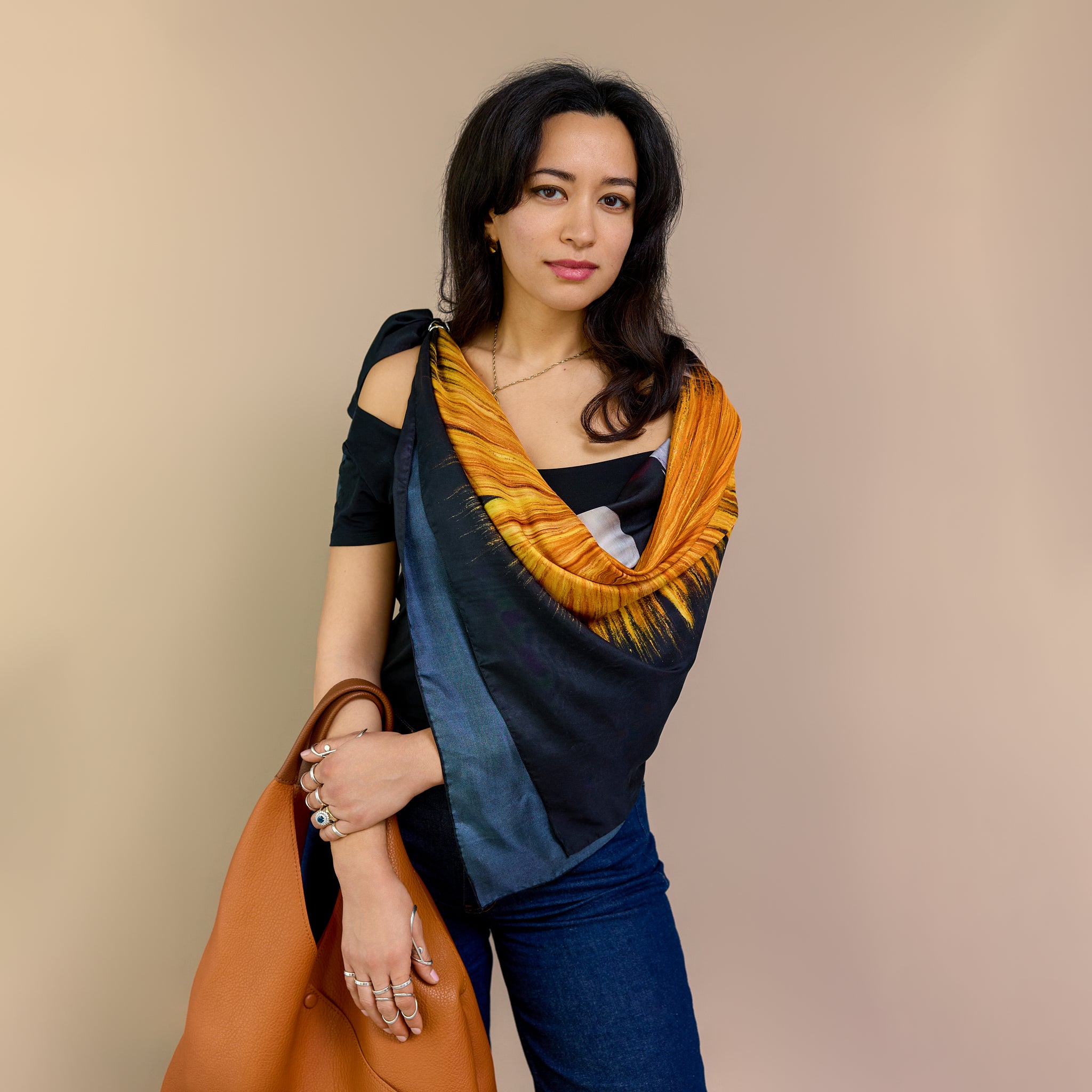 Bird - Golden Crane - Silk Twill Scarf | Wildlife Conservation Art by Josie Ryan