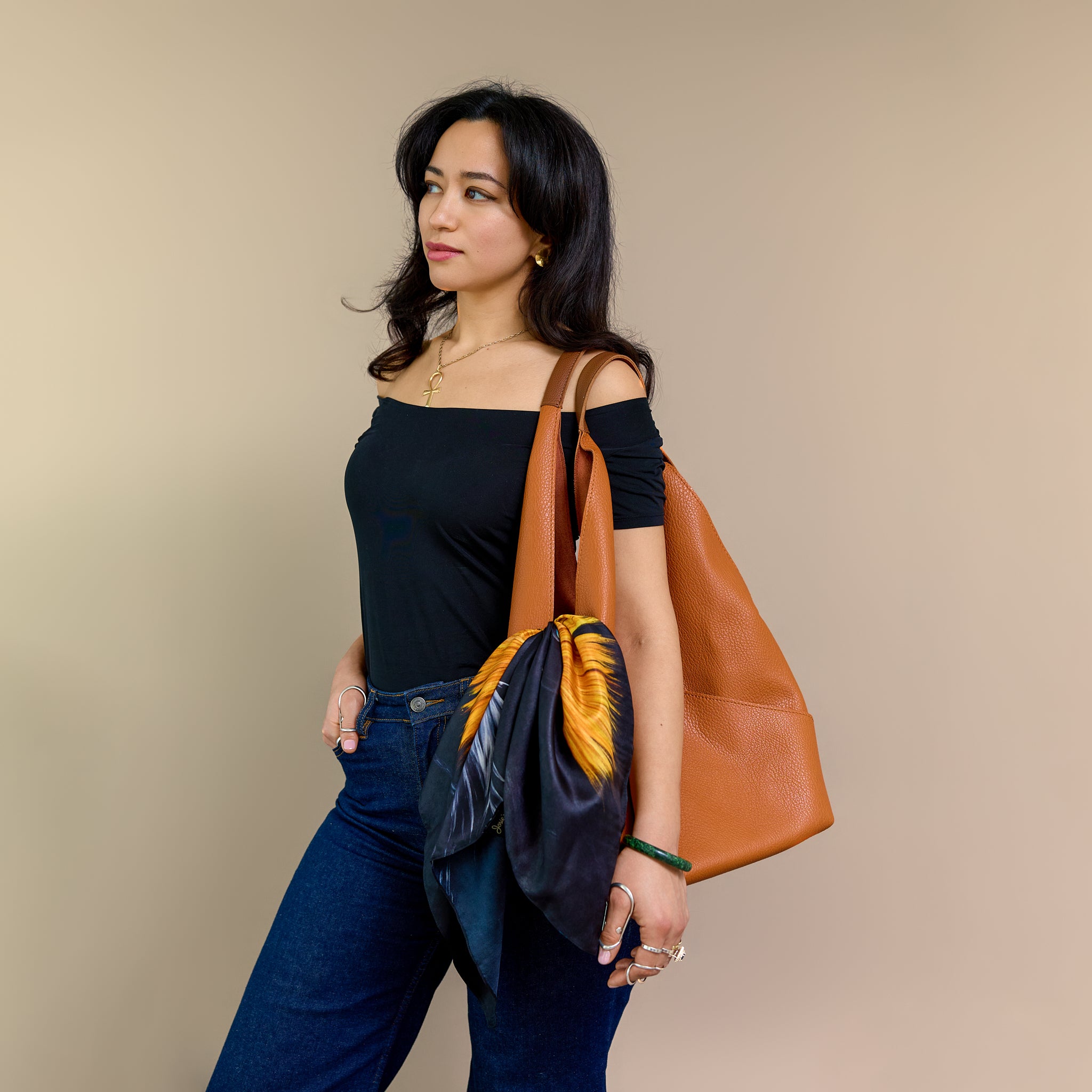 Bird - Golden Crane - Silk Twill Scarf | Wildlife Conservation Art by Josie Ryan