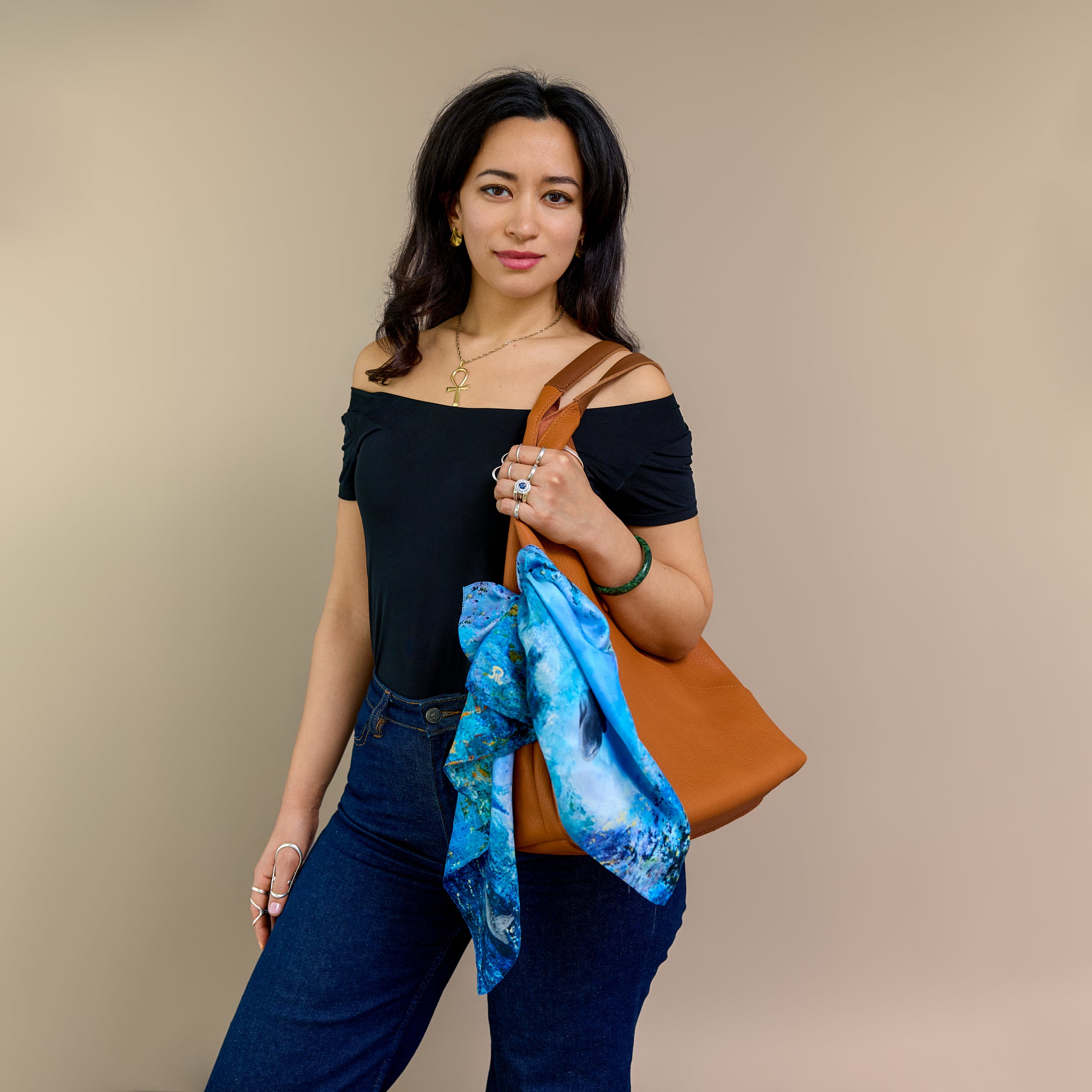 Dolphins – Silk Twill Scarf | Wildlife Conservation Art by Josie Ryan