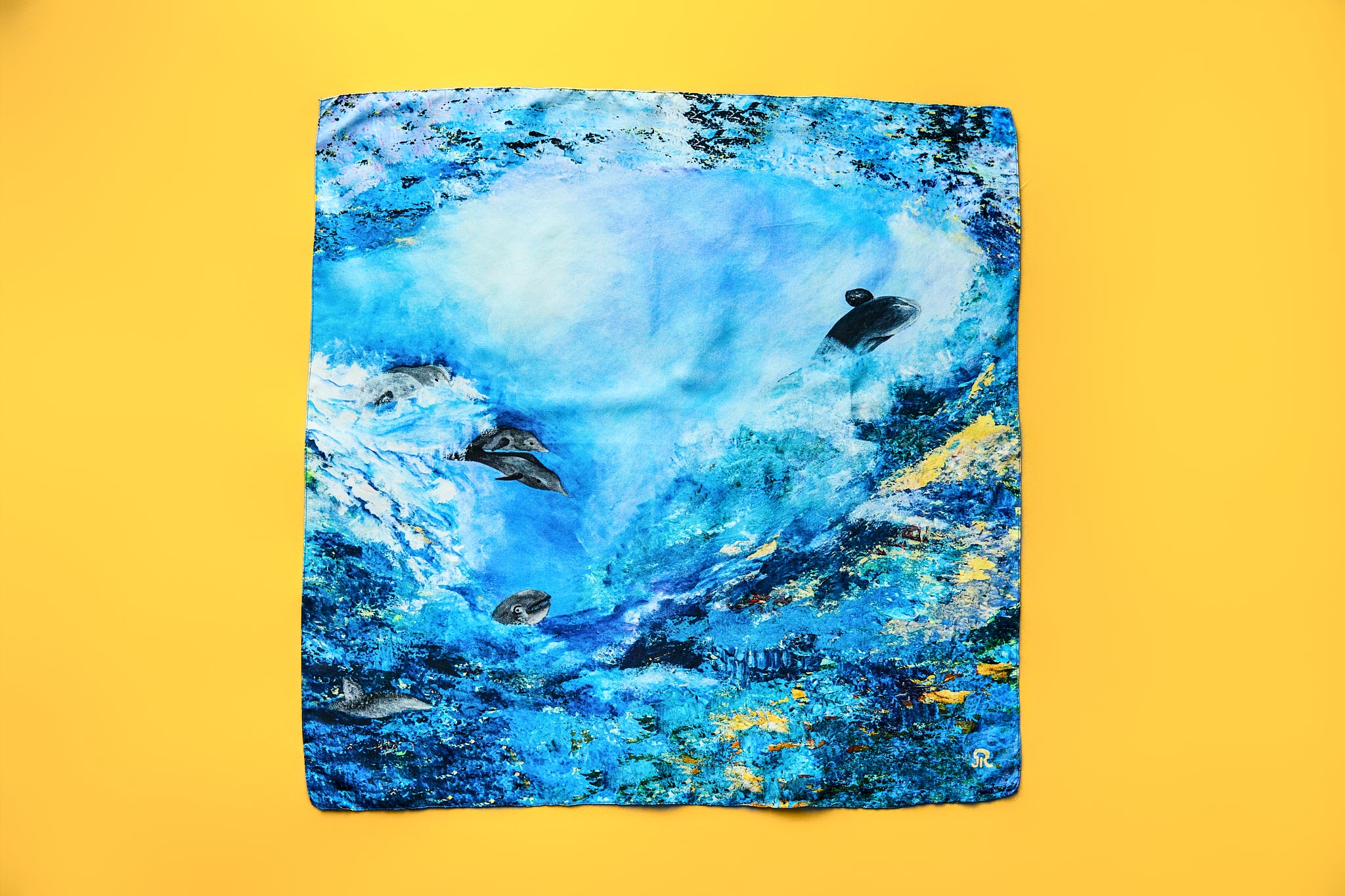 Dolphins – Silk Twill Scarf | Wildlife Conservation Art by Josie Ryan