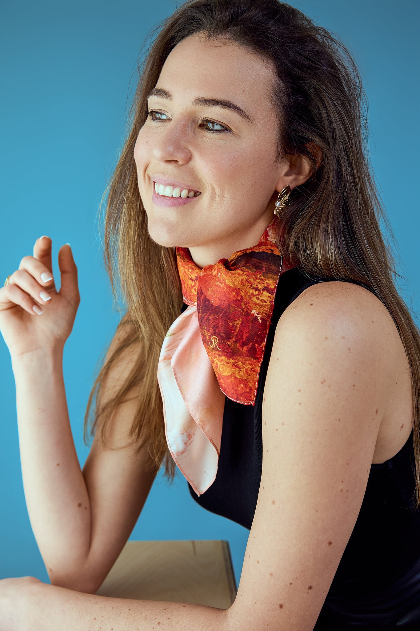 Abstract - Crimson Currents - Silk Twill Scarf | Wildlife Conservation Art by Josie Ryan