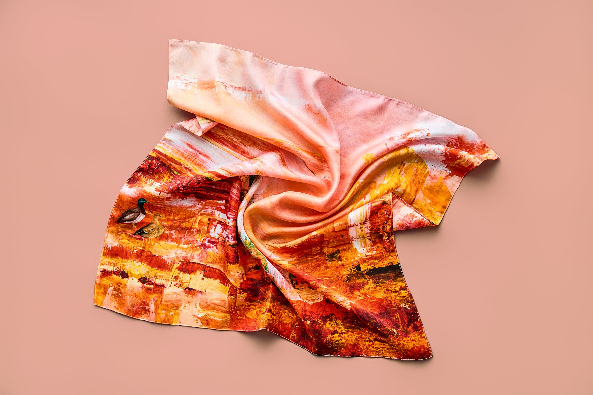 Abstract - Crimson Currents - Silk Twill Scarf | Wildlife Conservation Art by Josie Ryan