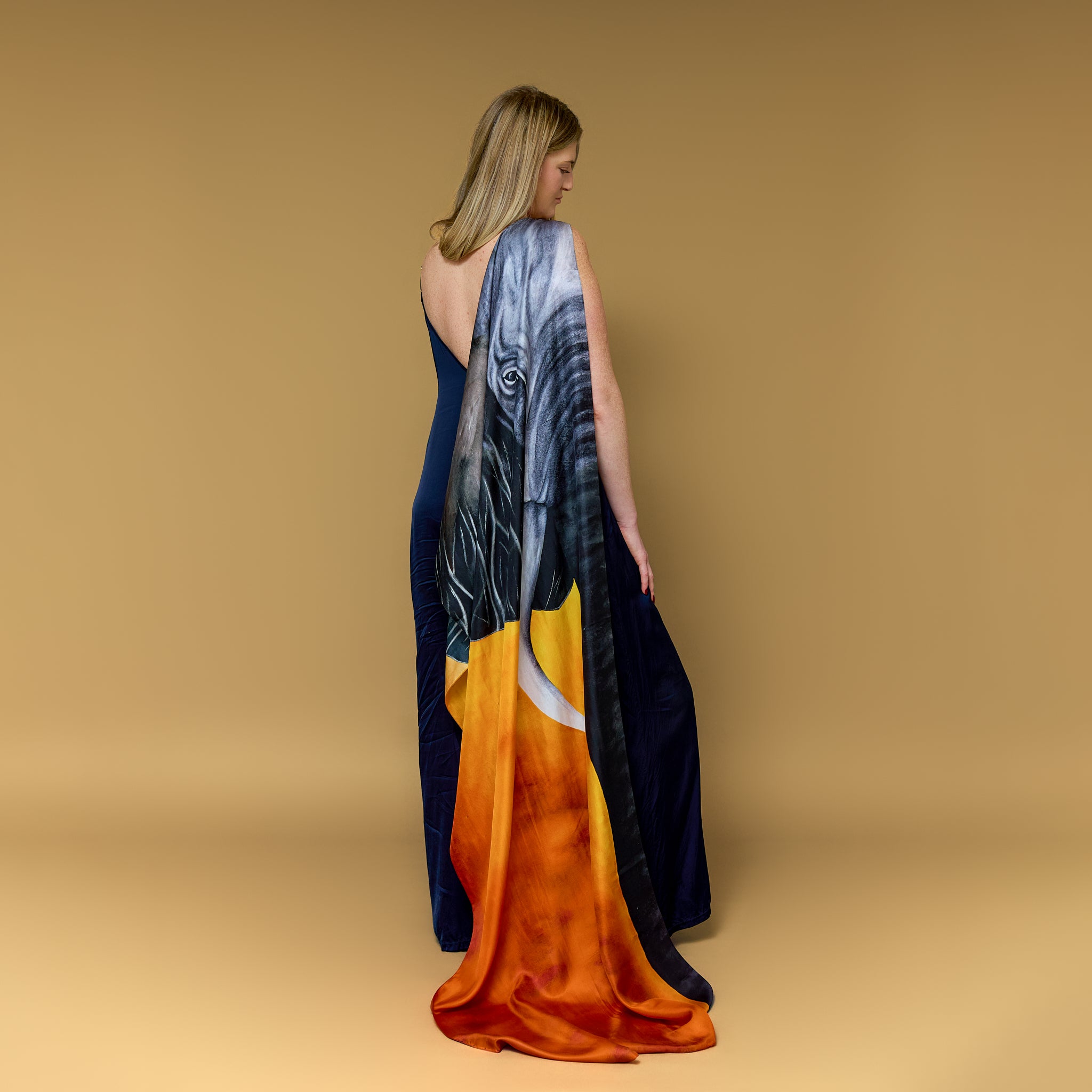 Elephant - Echoes of Time - Silk Twill Scarf | Wildlife Conservation Art by Josie Ryan