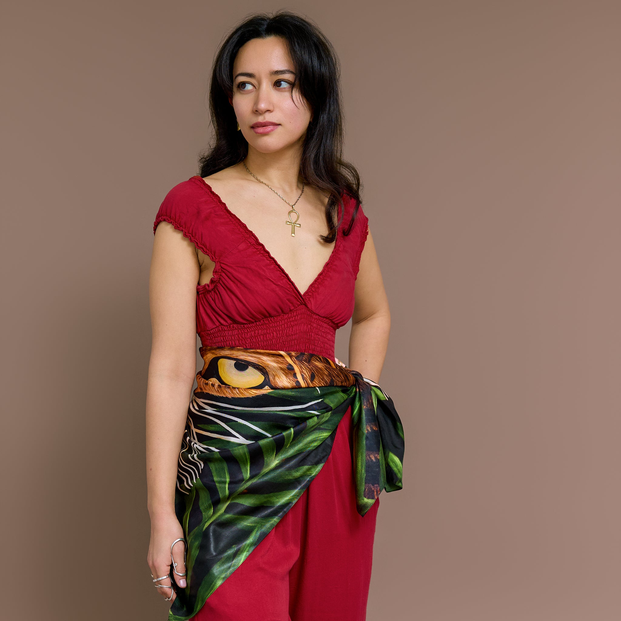 Leopard - Hidden in the Green - Silk Twill Scarf | Wildlife Conservation Art by Josie Ryan