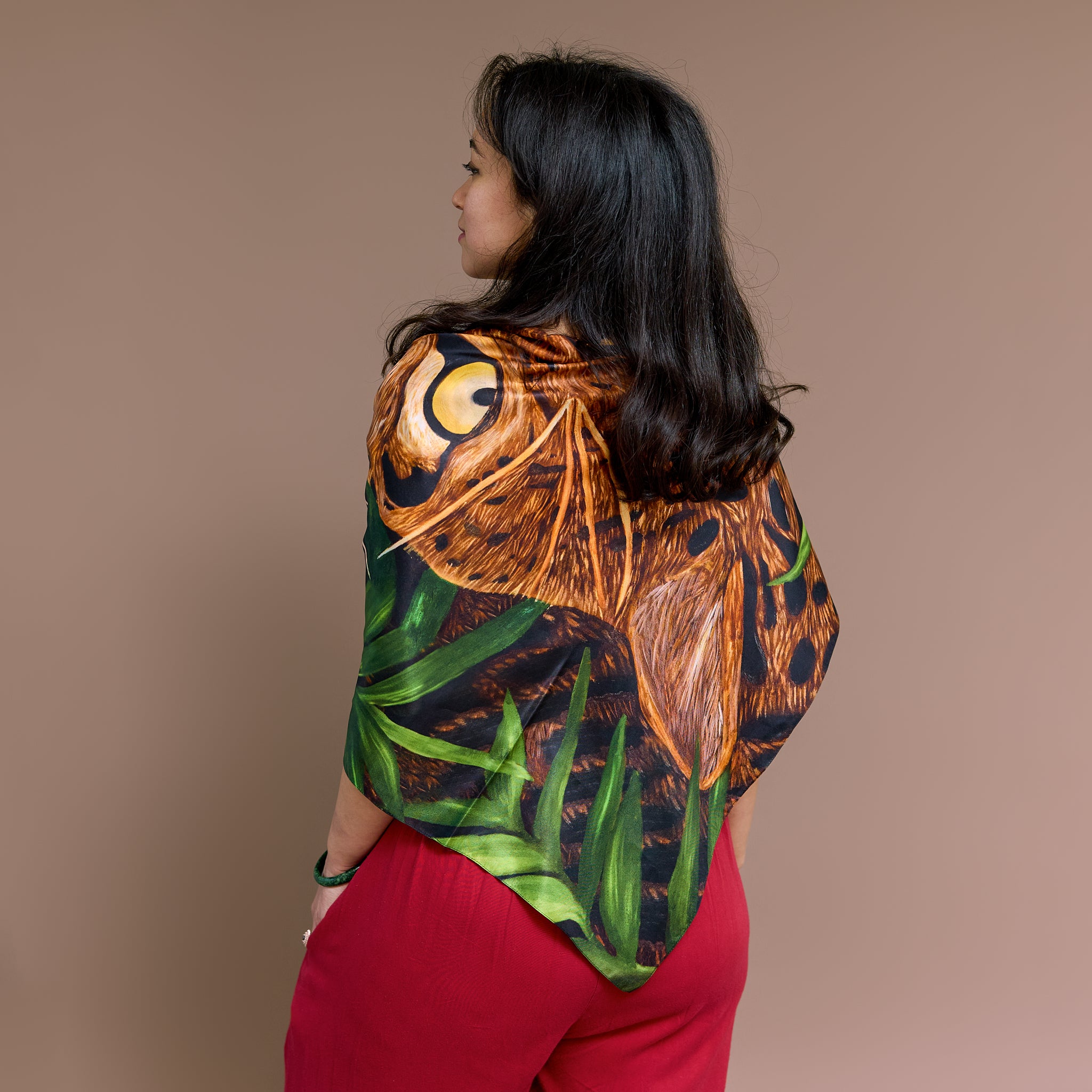 Leopard - Hidden in the Green - Silk Twill Scarf | Wildlife Conservation Art by Josie Ryan