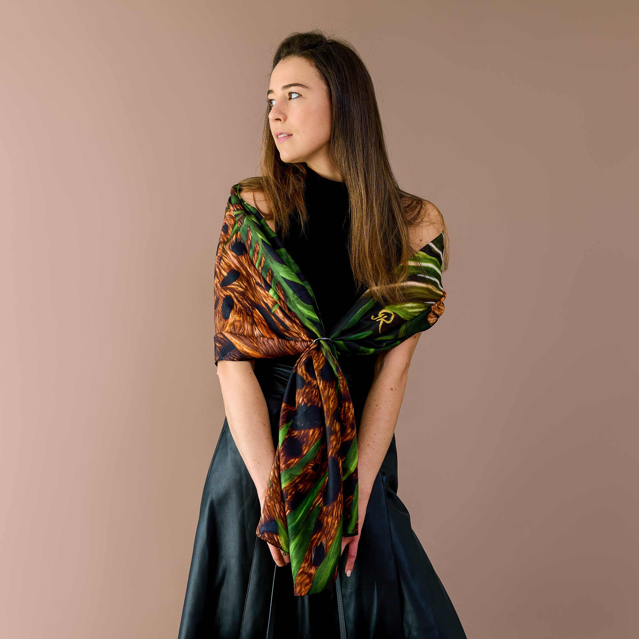 Leopard - Hidden in the Green - Silk Twill Scarf | Wildlife Conservation Art by Josie Ryan