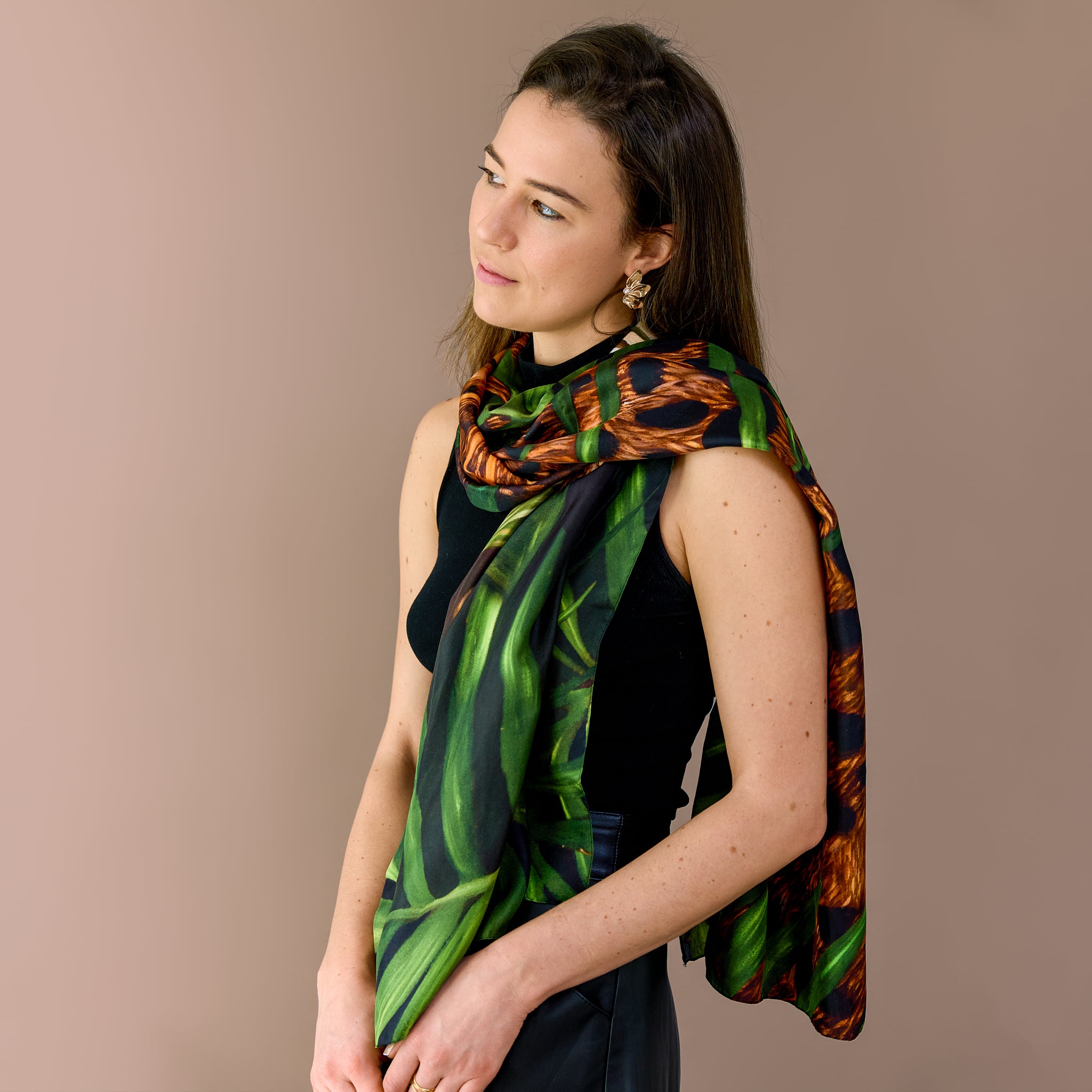 Leopard - Hidden in the Green - Silk Twill Scarf | Wildlife Conservation Art by Josie Ryan