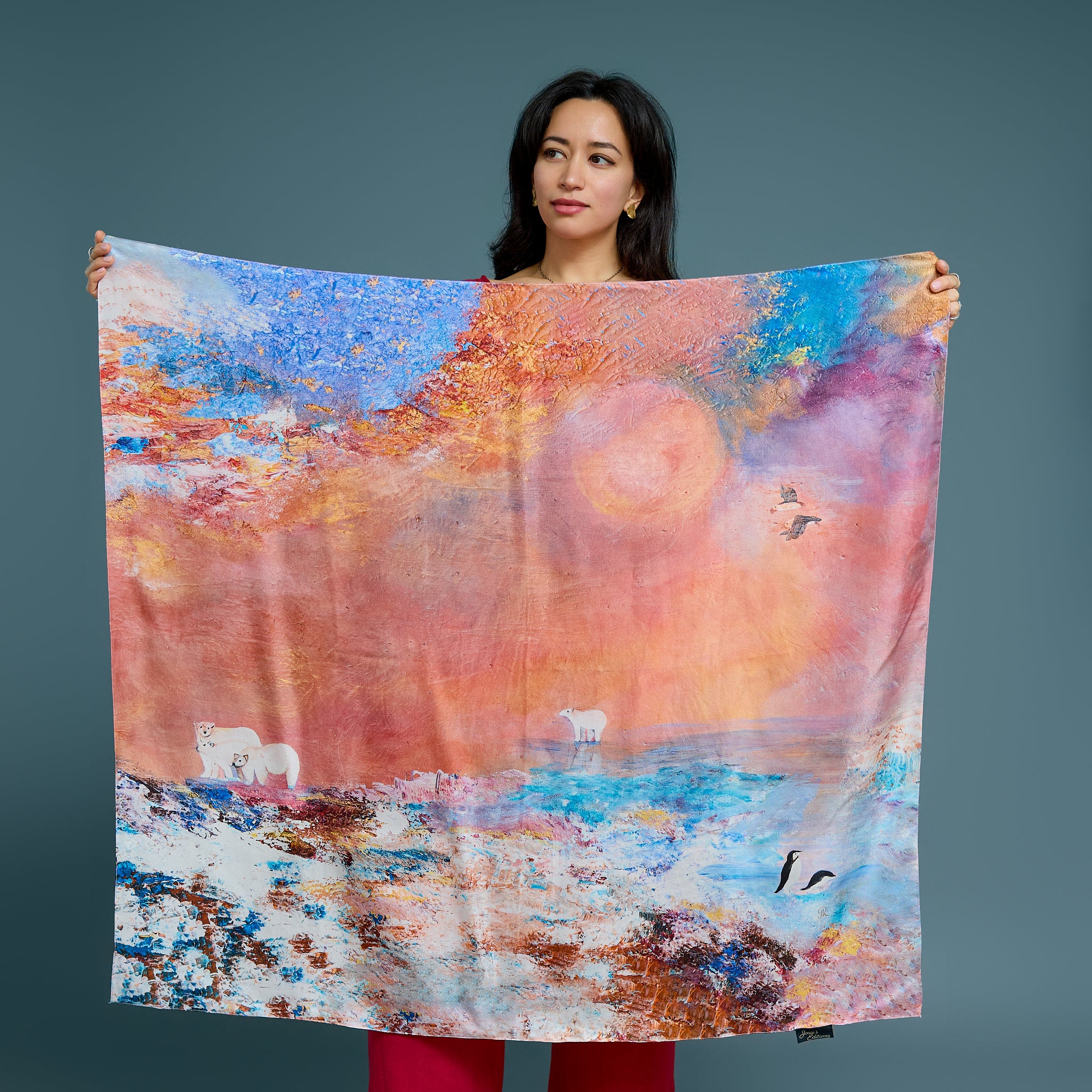 Polar - Between North & South - Silk Twill Scarf | Wildlife Conservation Art by Josie Ryan