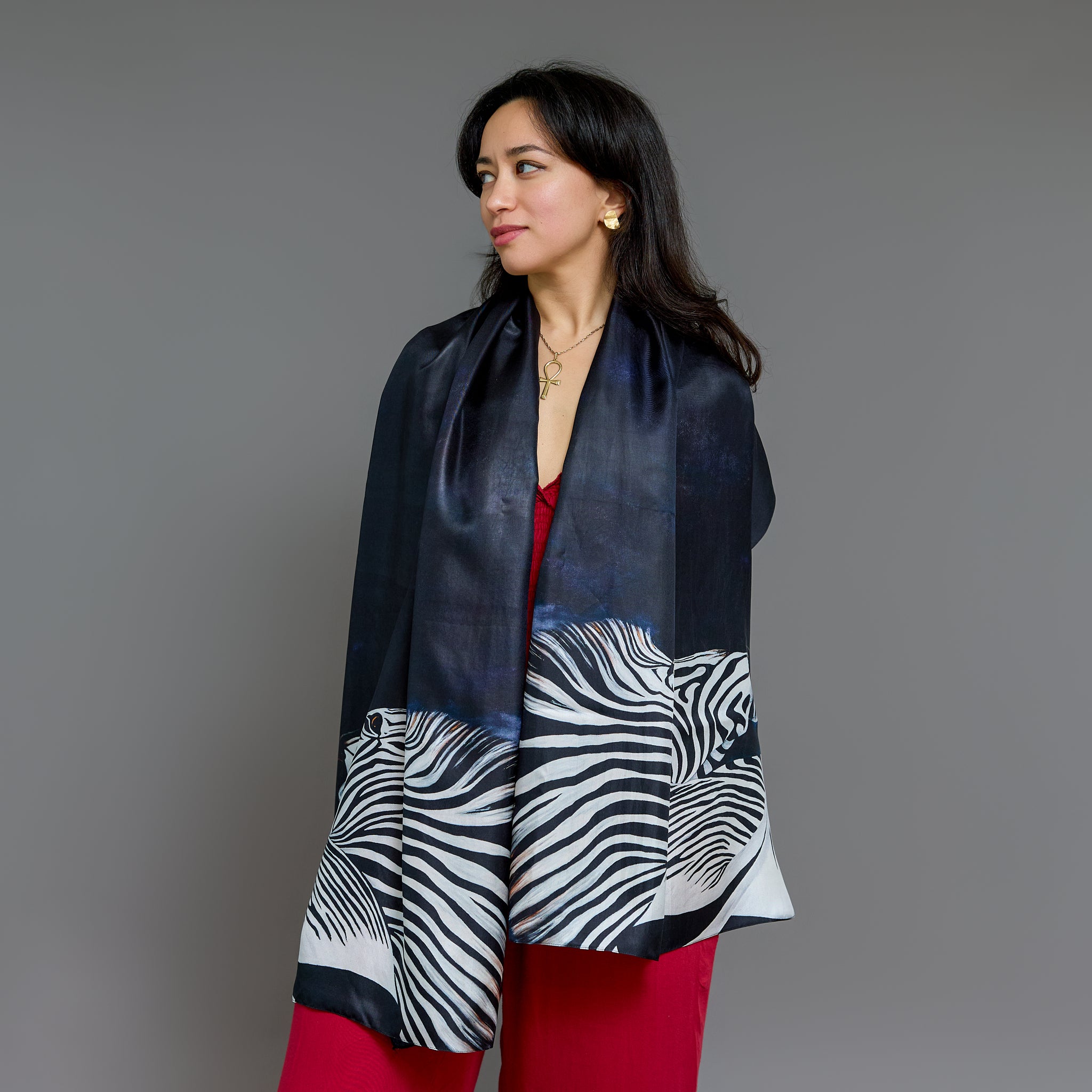 Zebra - ShadowPlay - Silk Twill Scarf | Wildlife Conservation Art by Josie Ryan