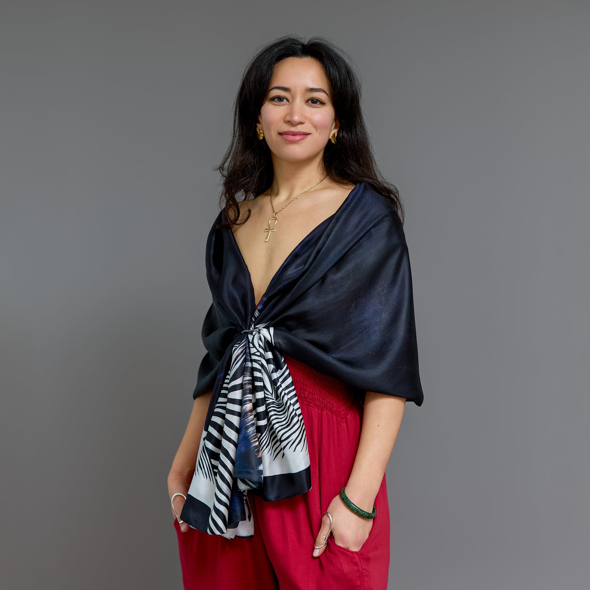 Zebra - ShadowPlay - Silk Twill Scarf | Wildlife Conservation Art by Josie Ryan