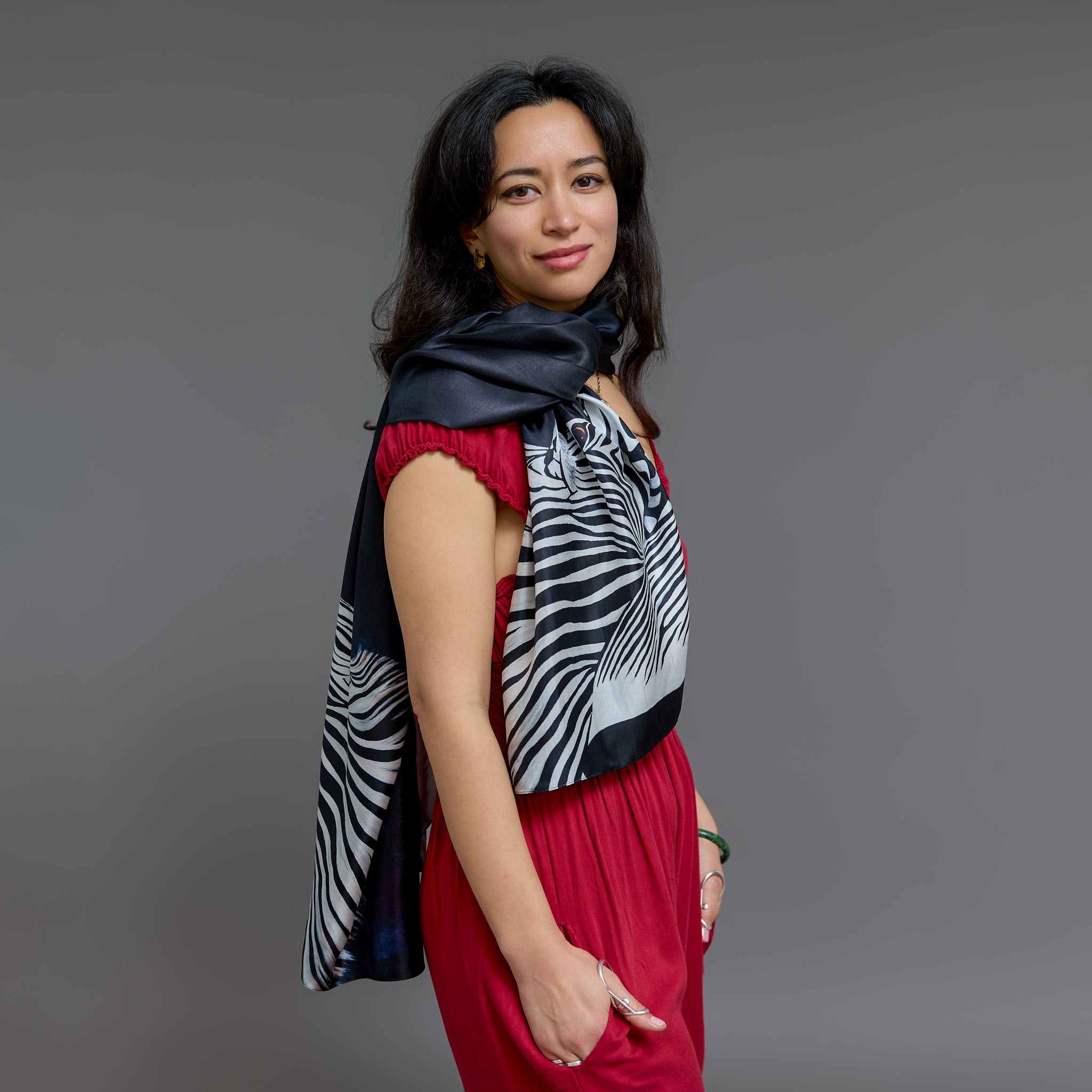 Zebra - ShadowPlay - Silk Twill Scarf | Wildlife Conservation Art by Josie Ryan