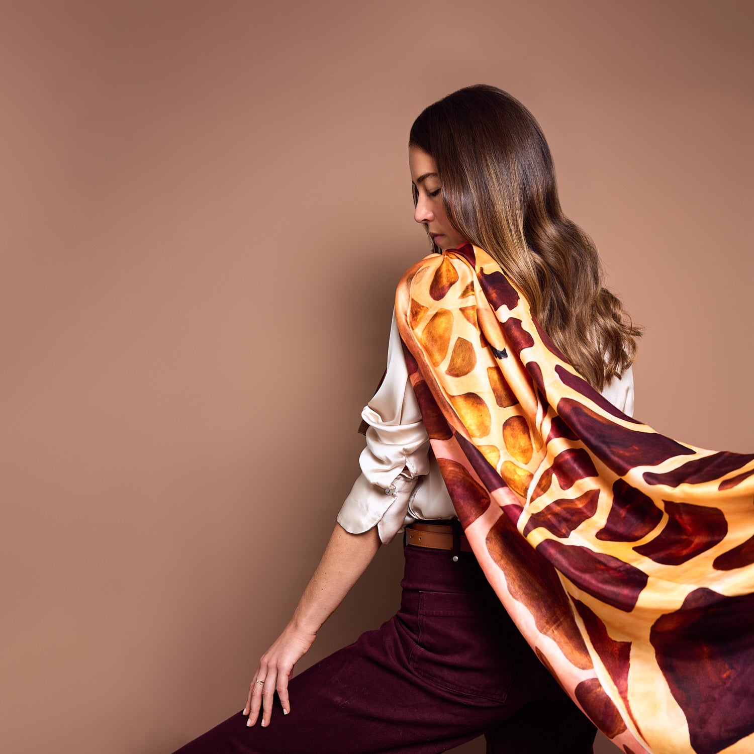 Giraffe - Golden Savannah - Silk Twill Scarf | Wildlife Conservation Art by Josie Ryan