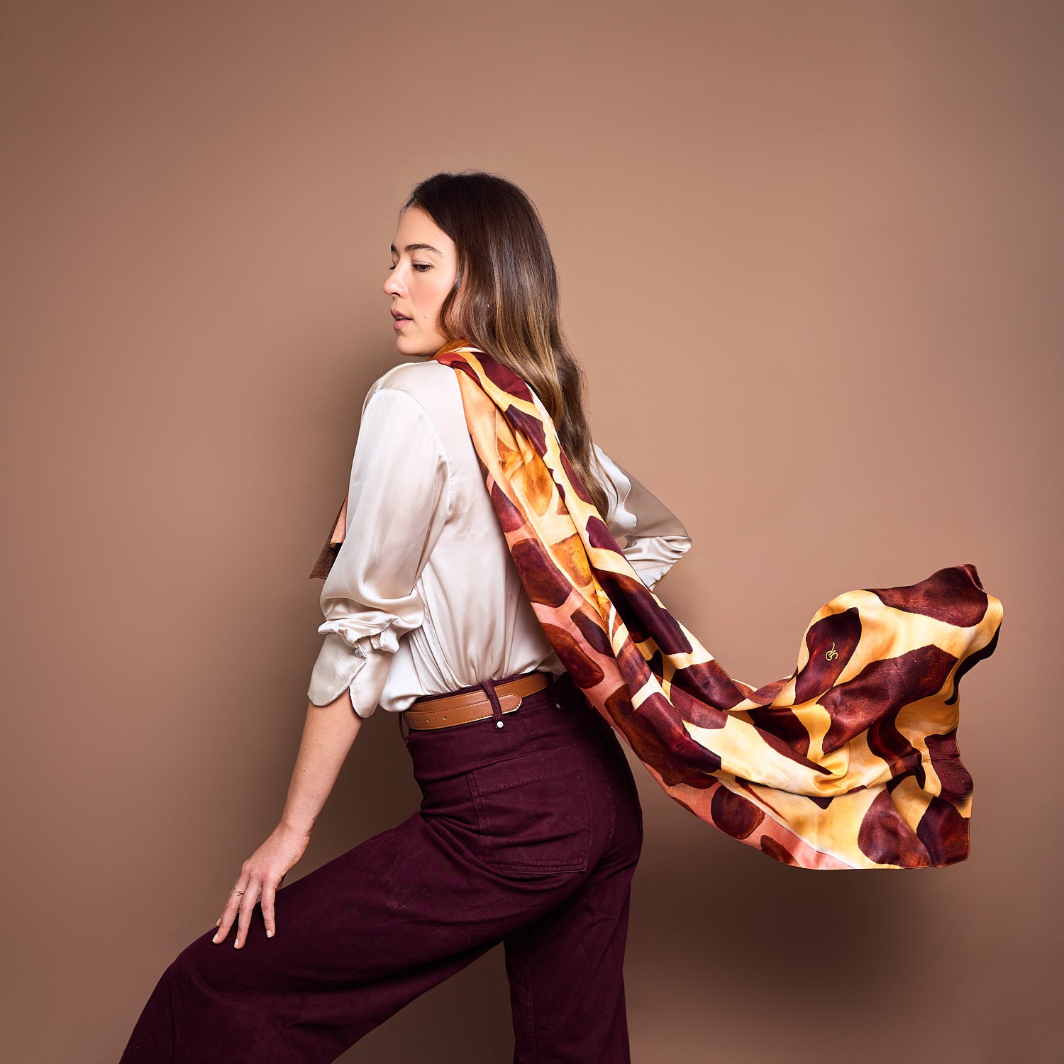 Giraffe - Golden Savannah - Silk Twill Scarf | Wildlife Conservation Art by Josie Ryan
