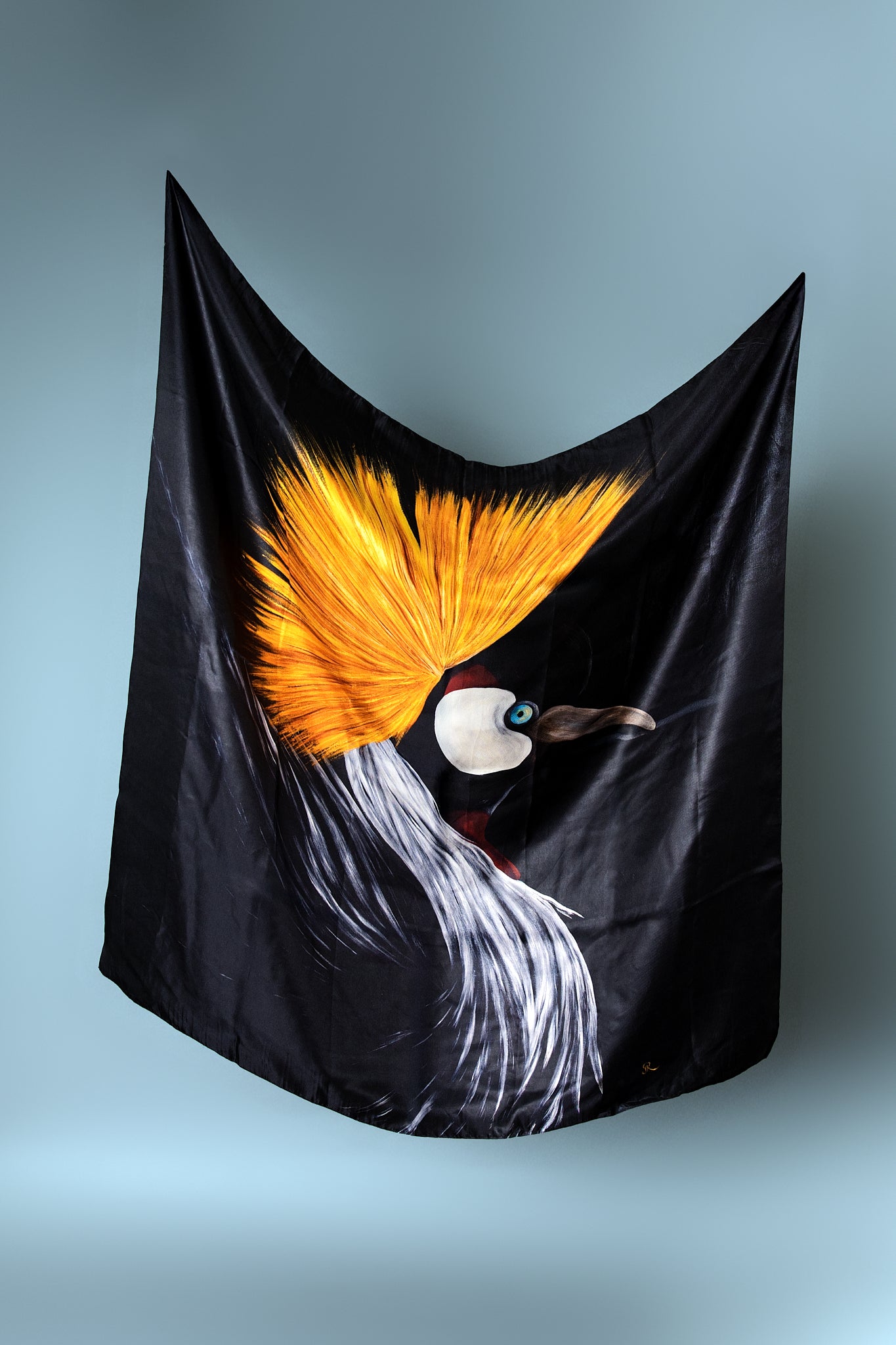 Golden Crane - Silk Twill Scarf | Wildlife Conservation Art by Josie Ryan