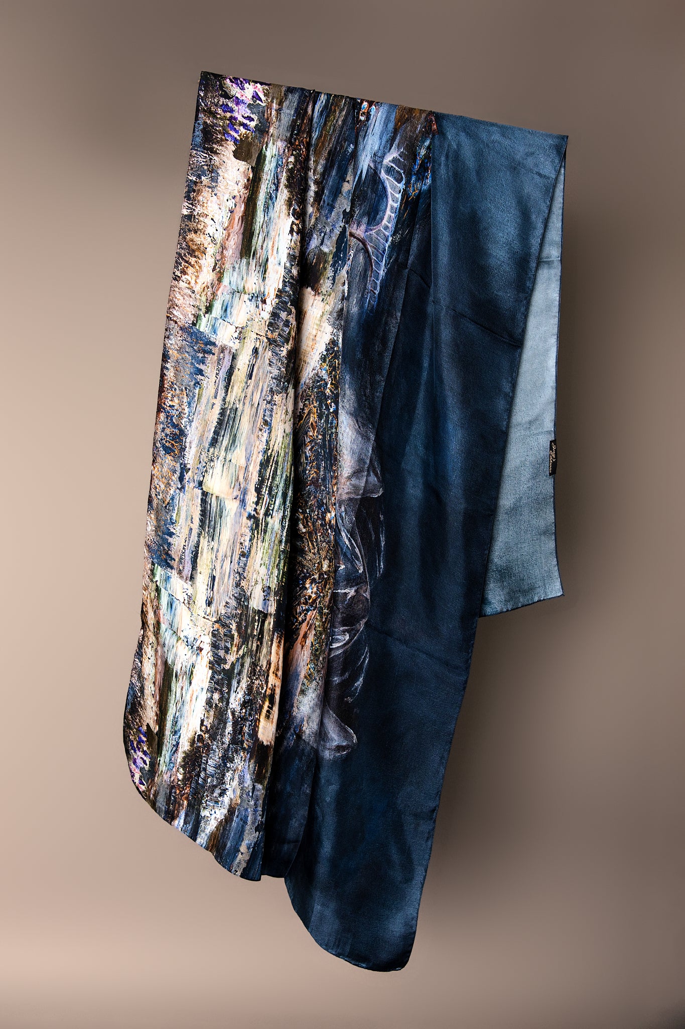 Josie's Editions - The Bridge - The Moment Between – Silk Twill Scarf - Wildlife Conservation Art by Josie Ryan - draped view