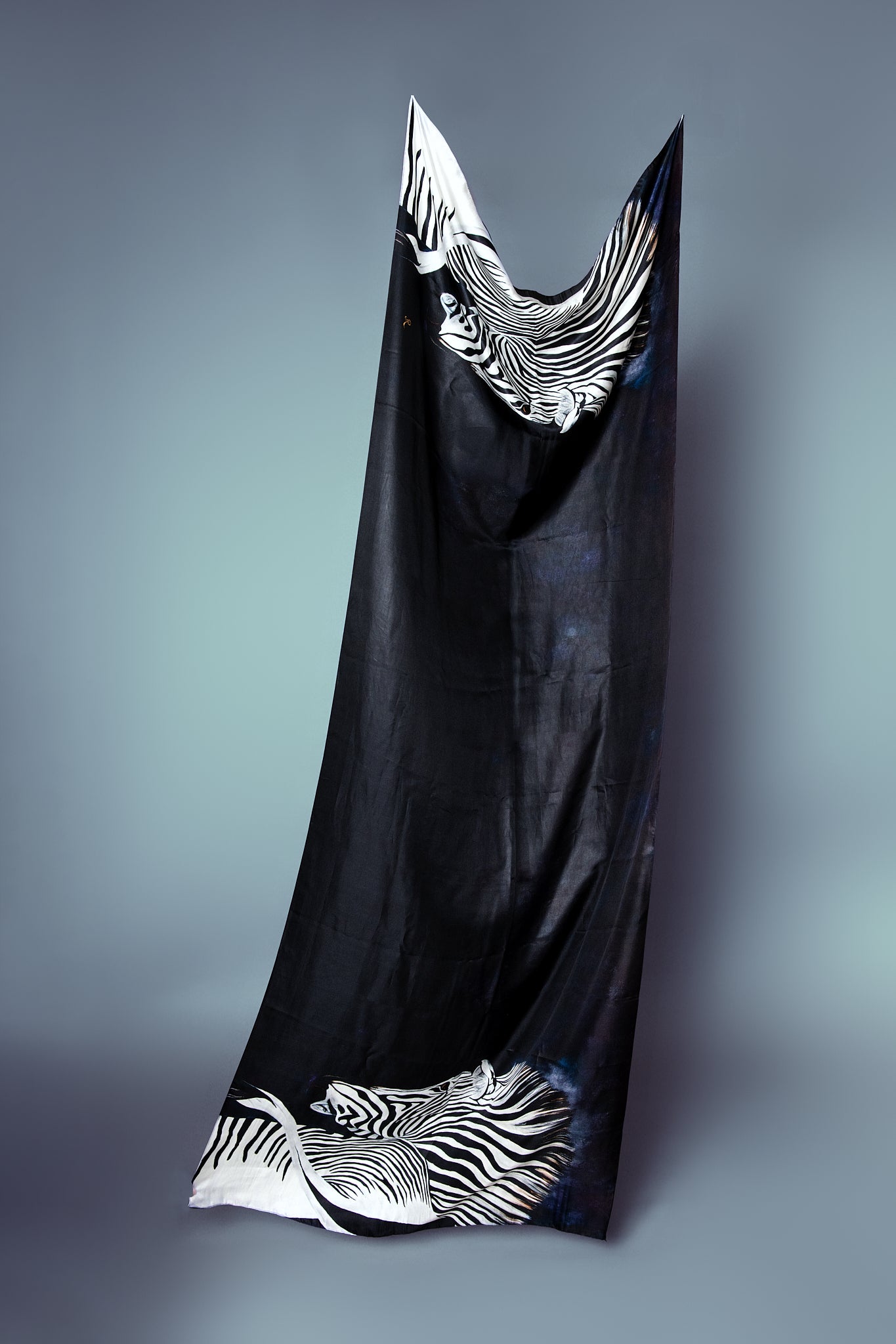 Zebra - ShadowPlay - Silk Oblong Scarf - Wildlife Conservation Art by Josie Ryan - Full Draped View