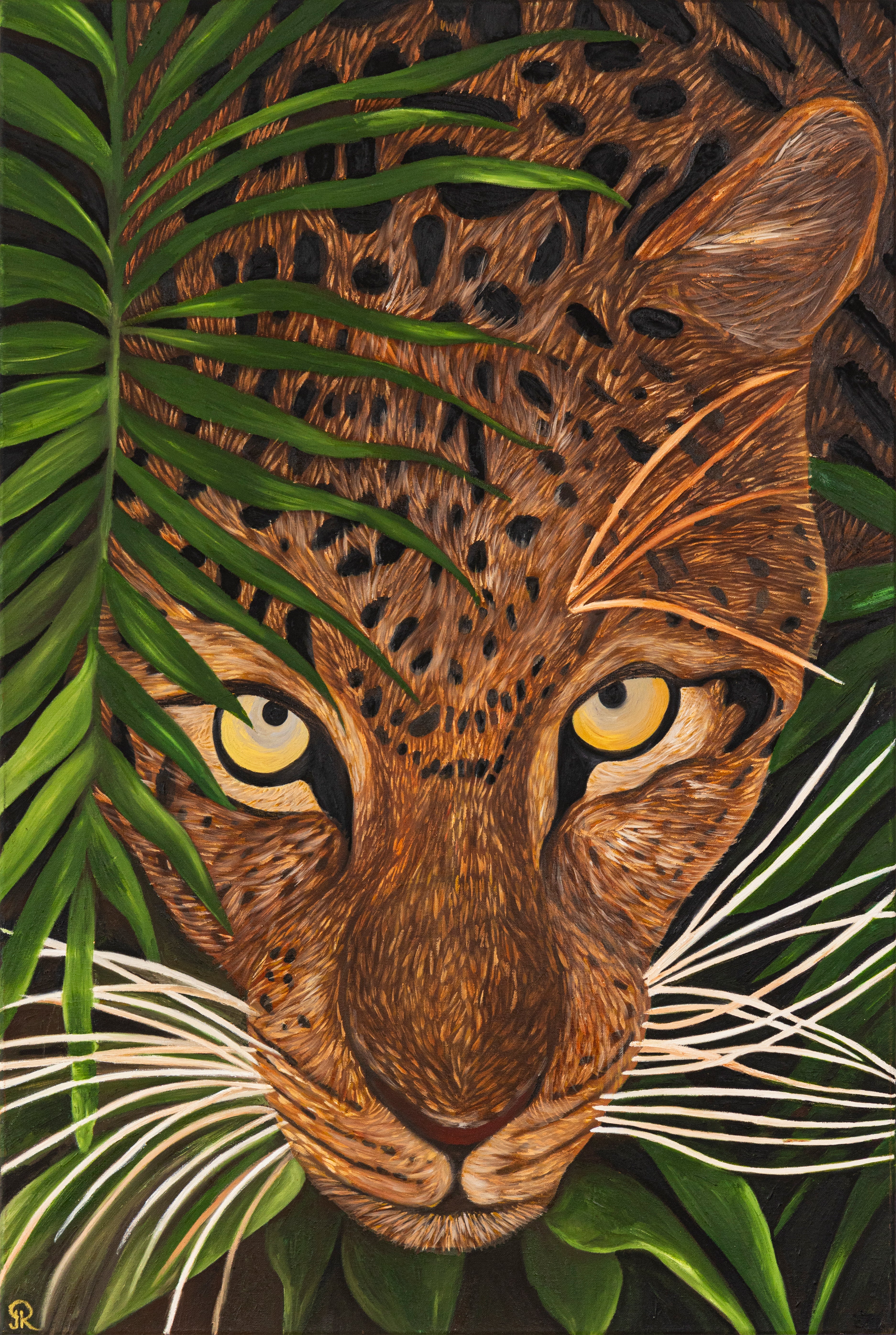 Close-up of leopard painting by Josie Ryan | African Wildlife Art with Conservation Message