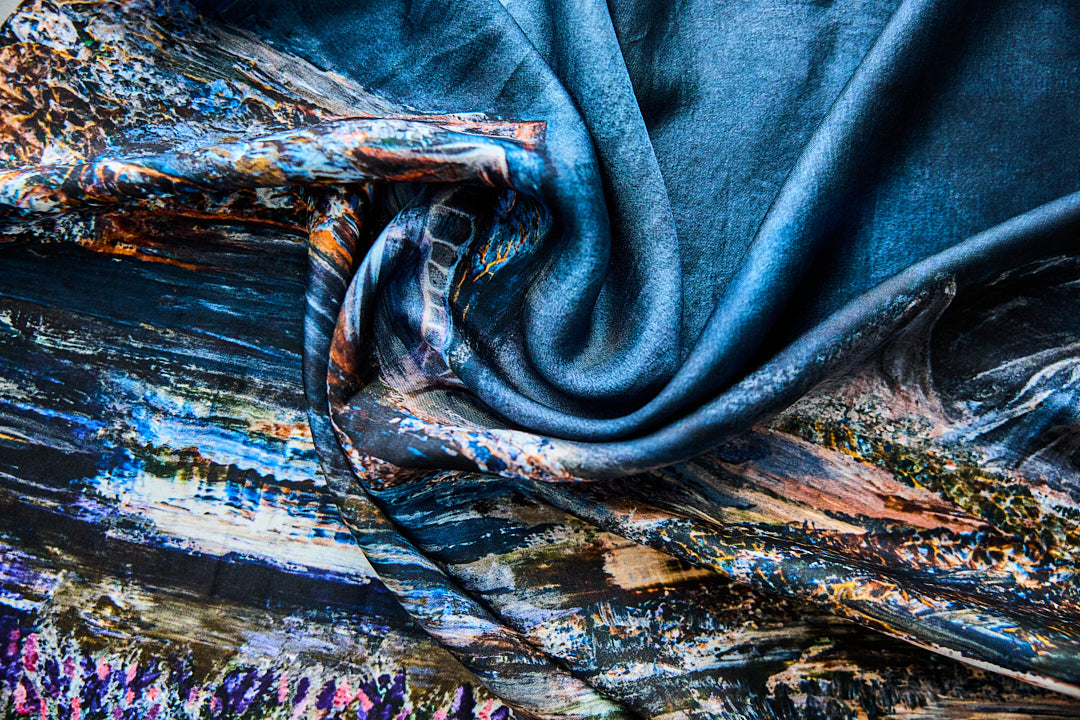 Abstract landscape silk twill scarf