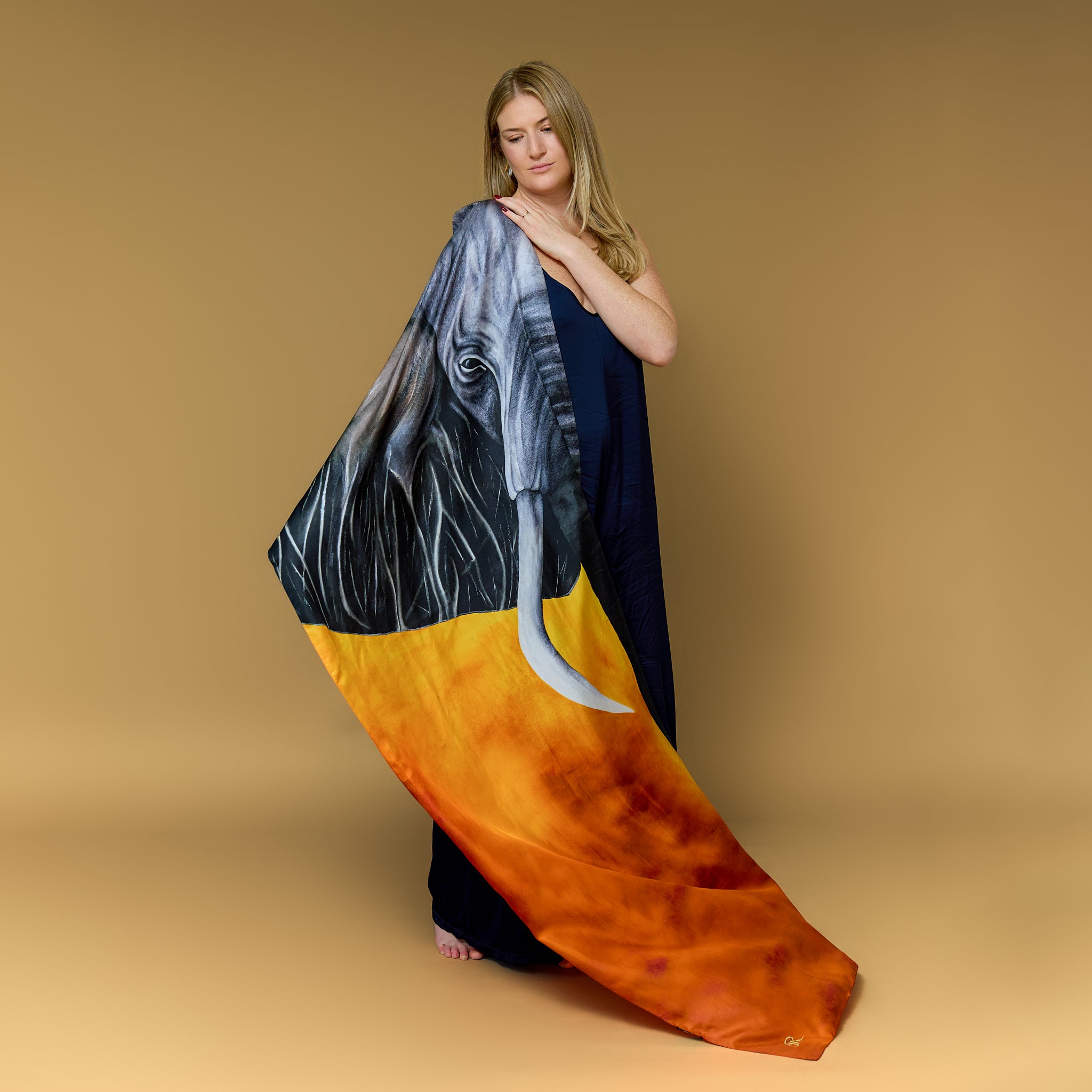 Elephant - Echoes of Time - Silk Twill Scarf | Wildlife Conservation Art by Josie Ryan