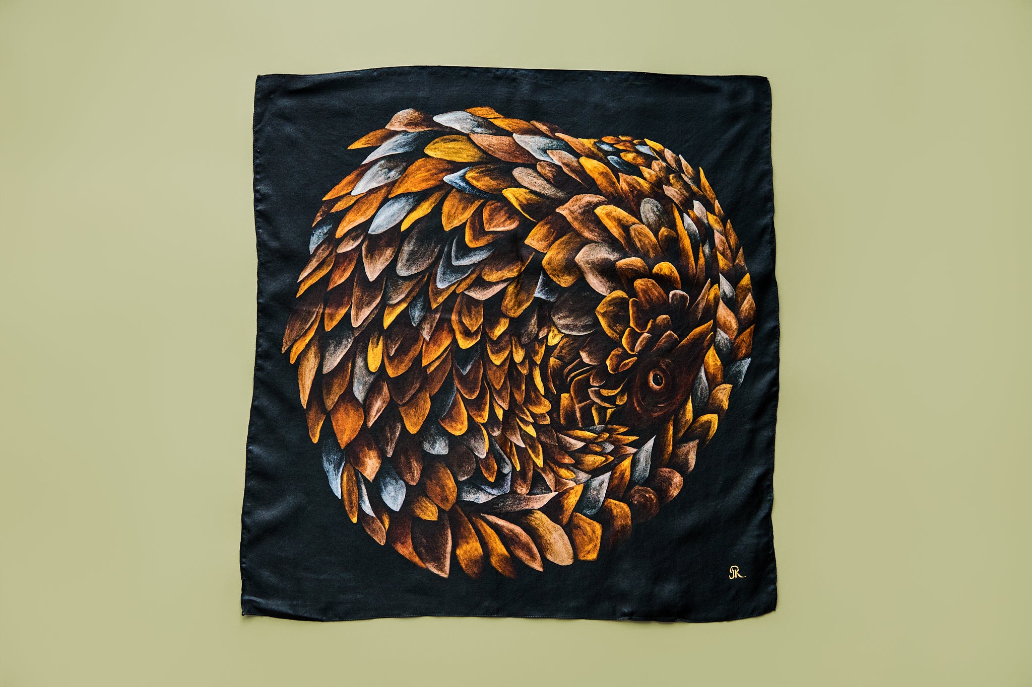 Pangolin - Ancient Wanderer - Silk Twill Scarf | Wildlife Conservation Art by Josie Ryan