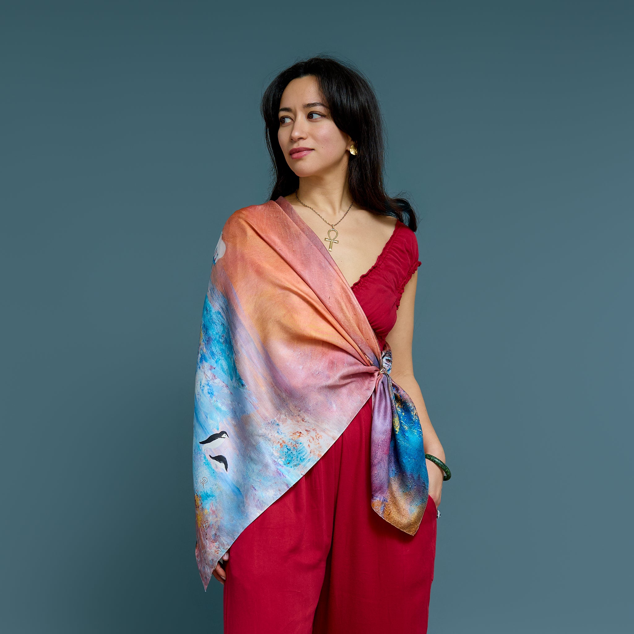 Polar - Between North & South - Silk Twill Scarf | Wildlife Conservation Art by Josie Ryan