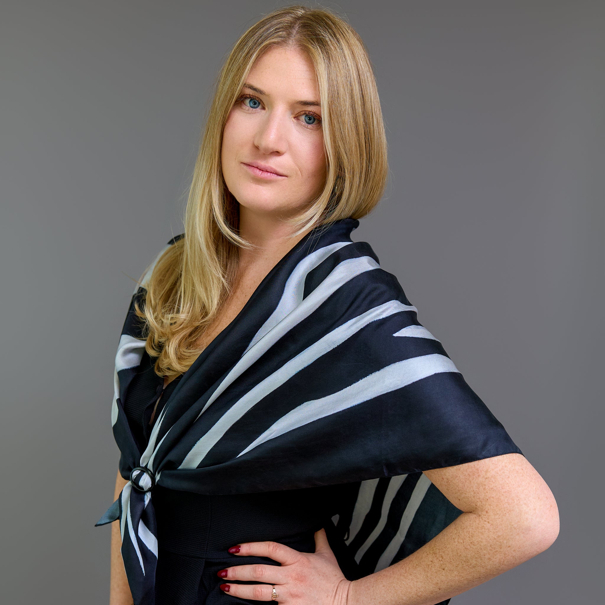 Zebra - Zebra's Gaze – Silk Twill Scarf | Wildlife Conservation Art by Josie Ryan