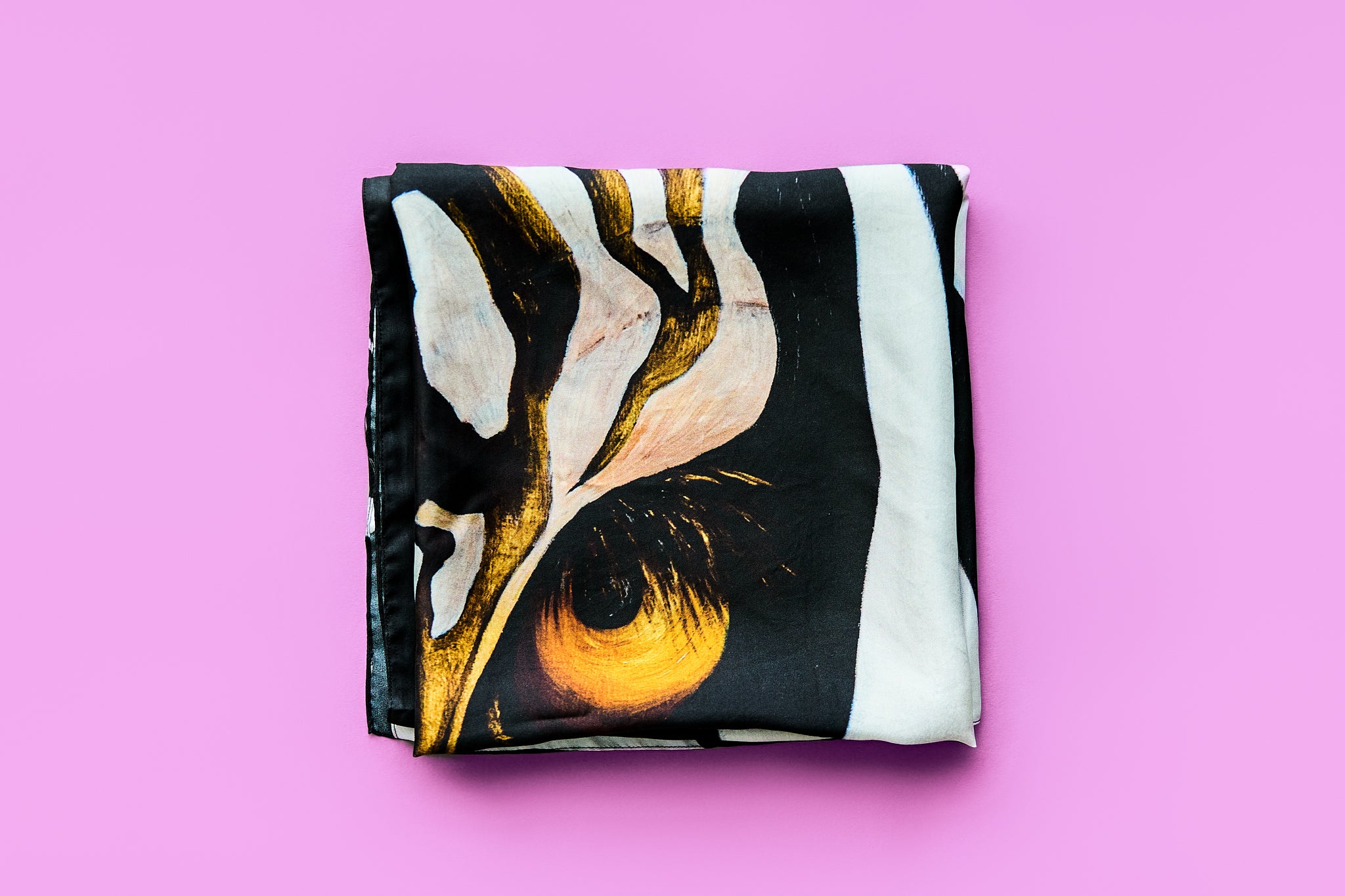 Zebra - Zebra's Gaze – Silk Twill Scarf | Wildlife Conservation Art by Josie Ryan