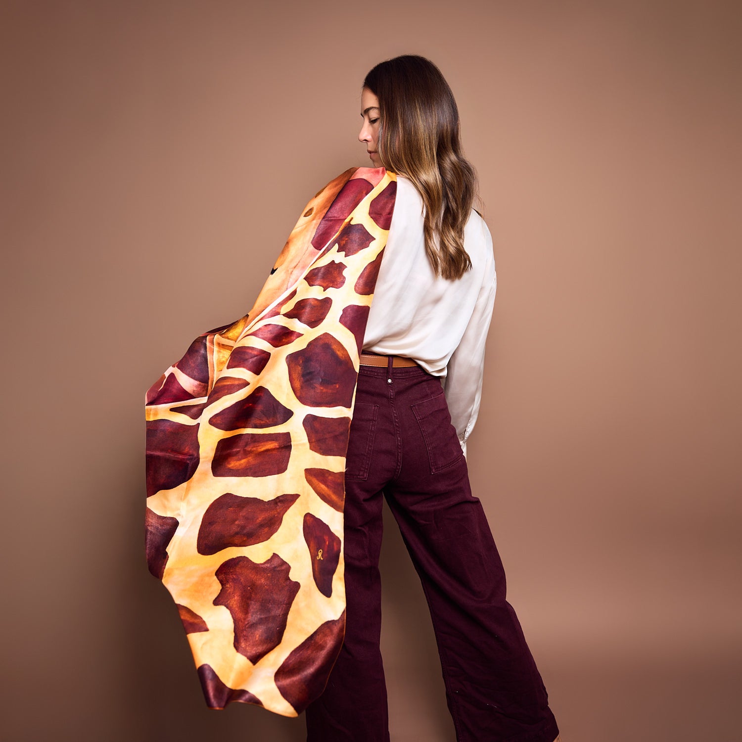 Giraffe - Golden Savannah - Silk Twill Scarf | Wildlife Conservation Art by Josie Ryan