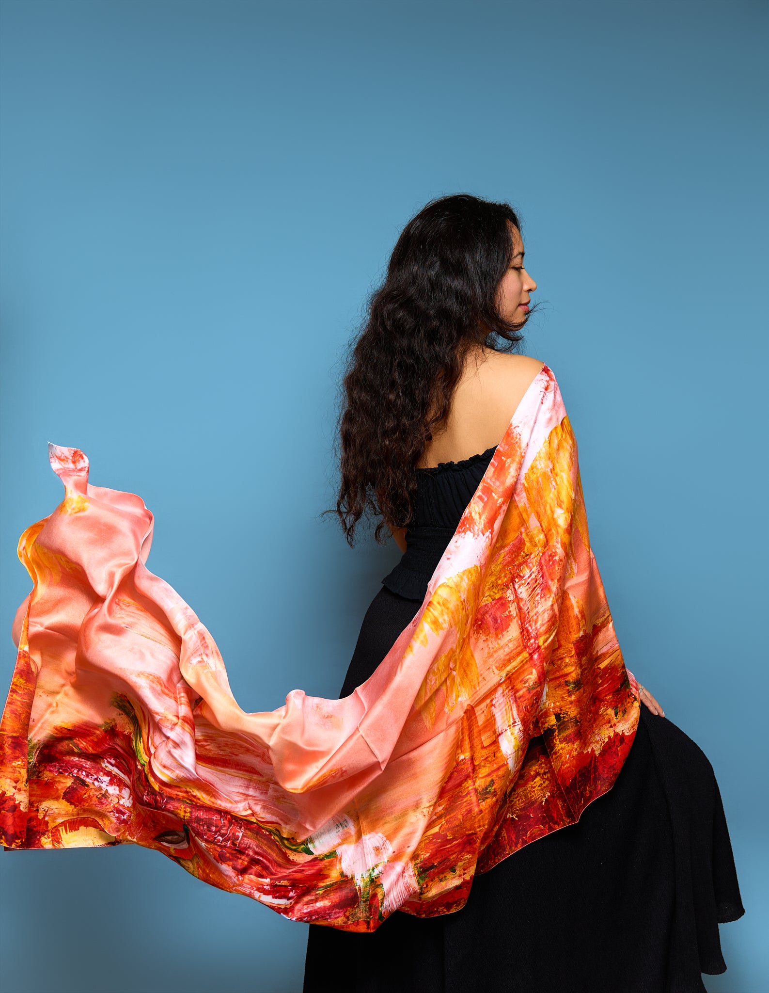 Crimson Currents – Silk Twill Scarf | Wildlife Conservation Art by Josie Ryan