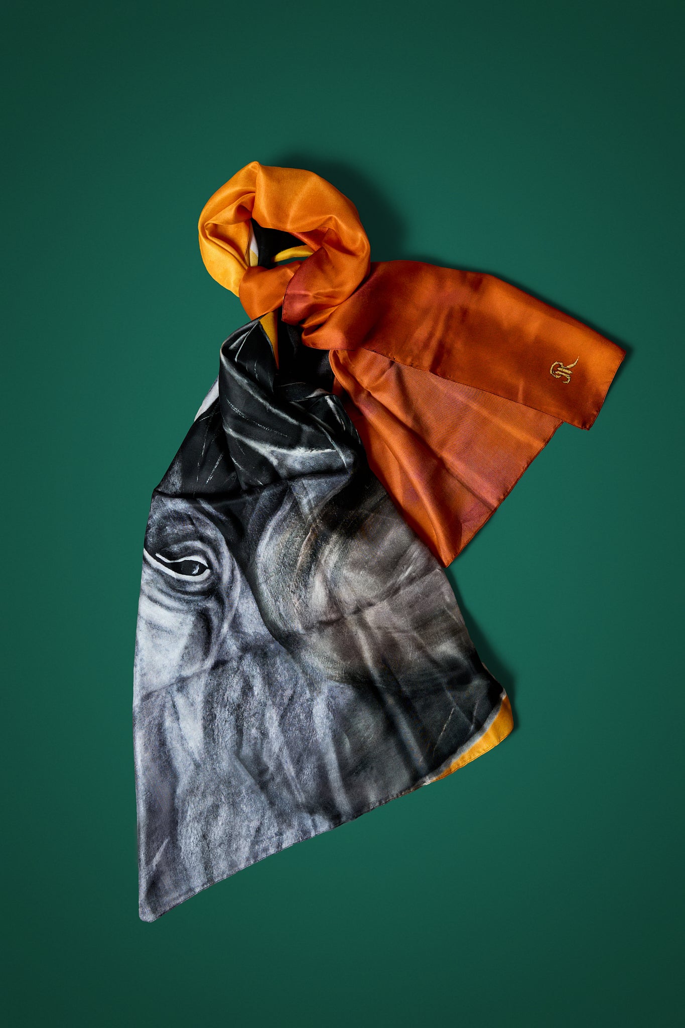 Josie's Editions - Elephant - Echoes of Time – Oblong Silk Scarf - Original Wildlife Conservation Art by Josie Ryan | wrapped view