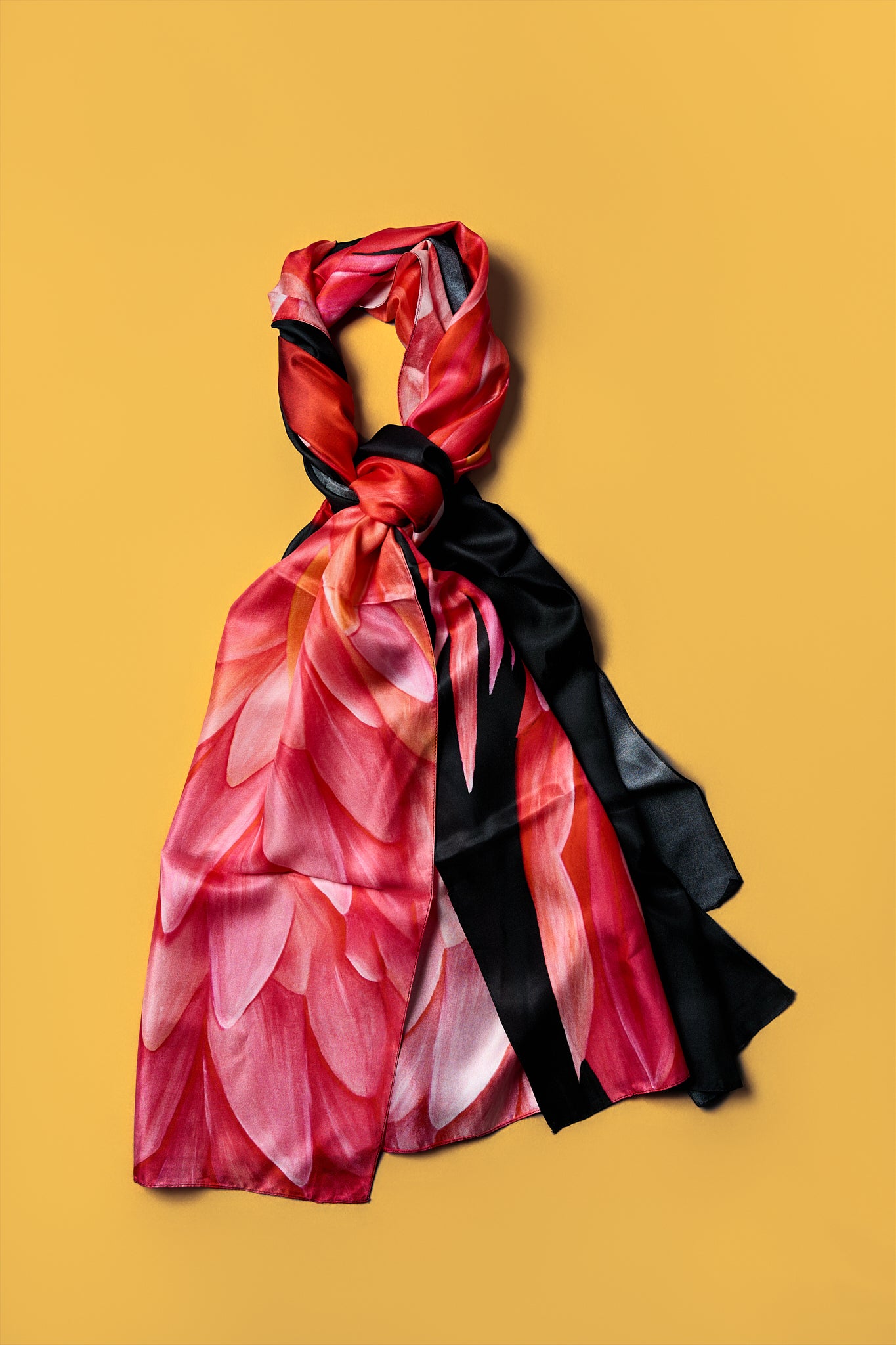 Flamingo - Poised in Pink - Silk Twill Scarf - Wildlife Conservation Art by Josie Ryan - Knotted Draped View