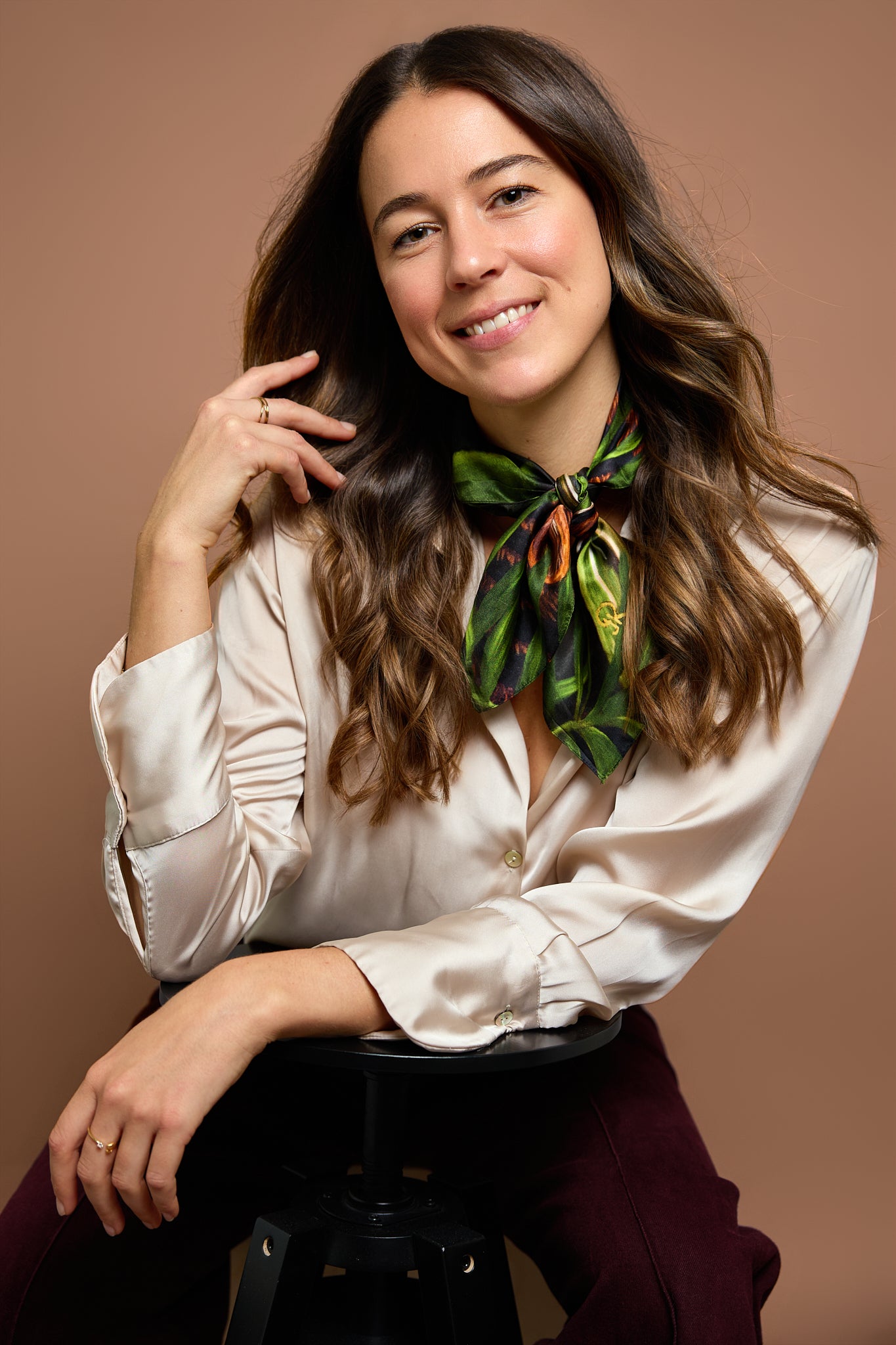 Leopard - Hidden in the Green - Silk Twill Scarf - Wildlife Conservation Art by Josie Ryan - Classic Square on Model