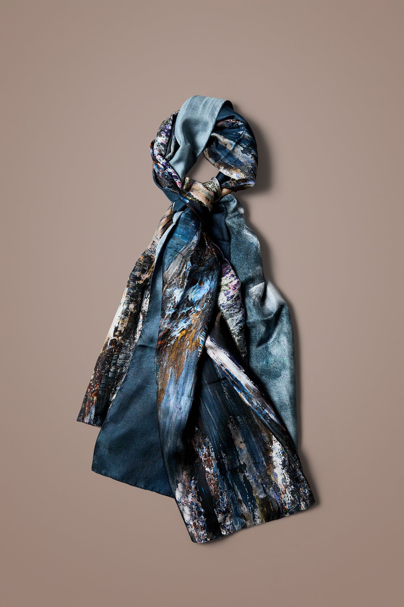 Josie's Editions - The Bridge - The Moment Between – Silk Twill Scarf - Wildlife Conservation Art by Josie Ryan - Tied draped view