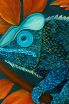 Chameleon Coiled in Turquoise | Wildlife Conservation Art by Josie Ryan